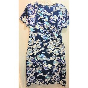 SOFT SURROUNDINGS Dress Faux Wrap Sheath‎ Petite Medium Blue Floral Stretch